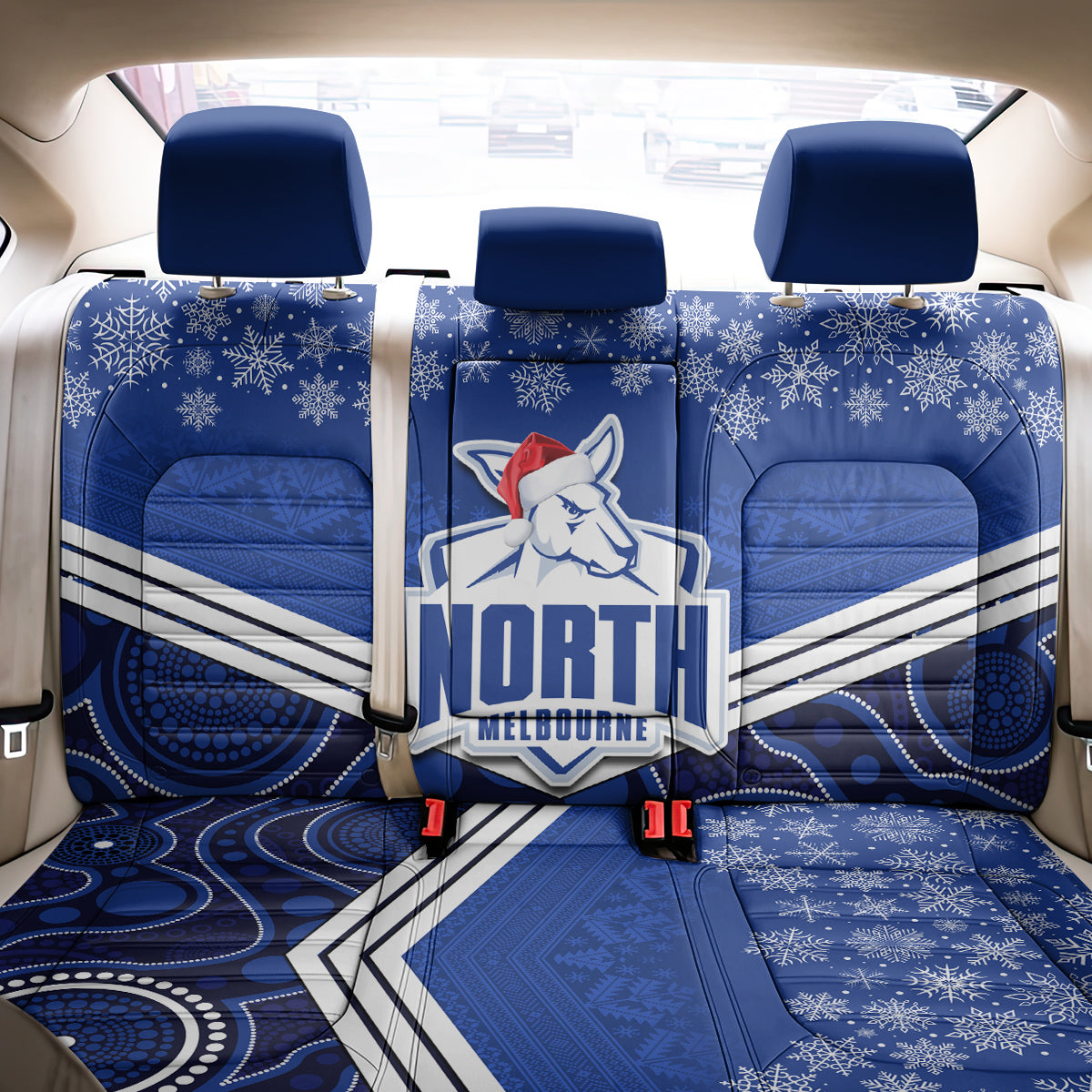 custom-north-melbourne-football-christmas-back-car-seat-cover-merry-xmas-2023-mix-aboriginal-art