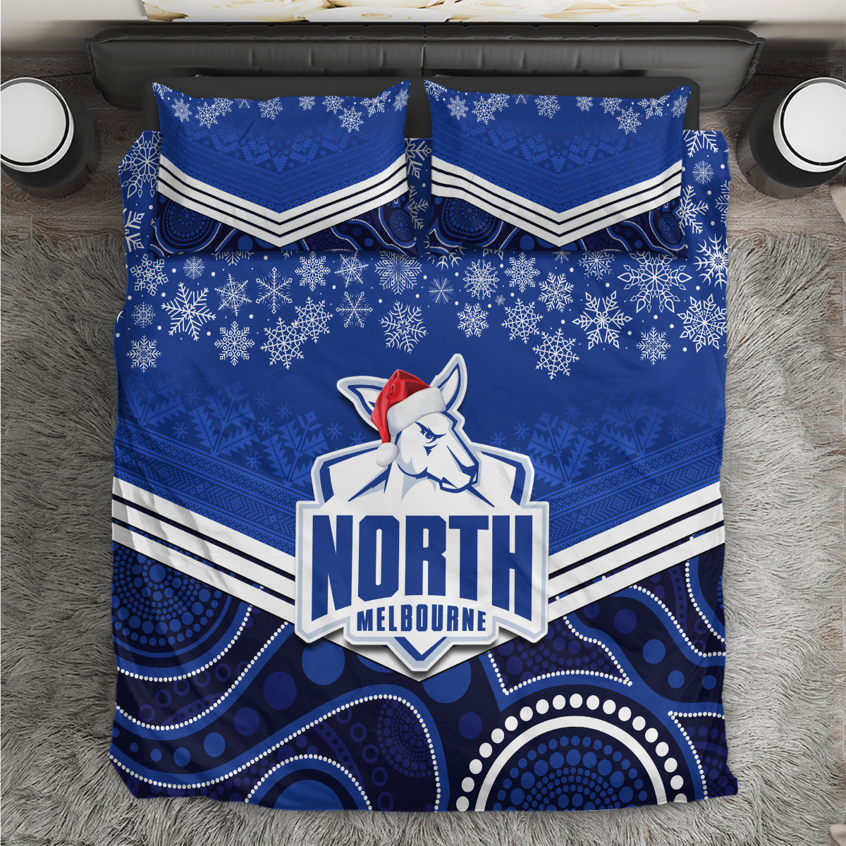 custom-north-melbourne-football-christmas-bedding-set-merry-xmas-2023-mix-aboriginal-art