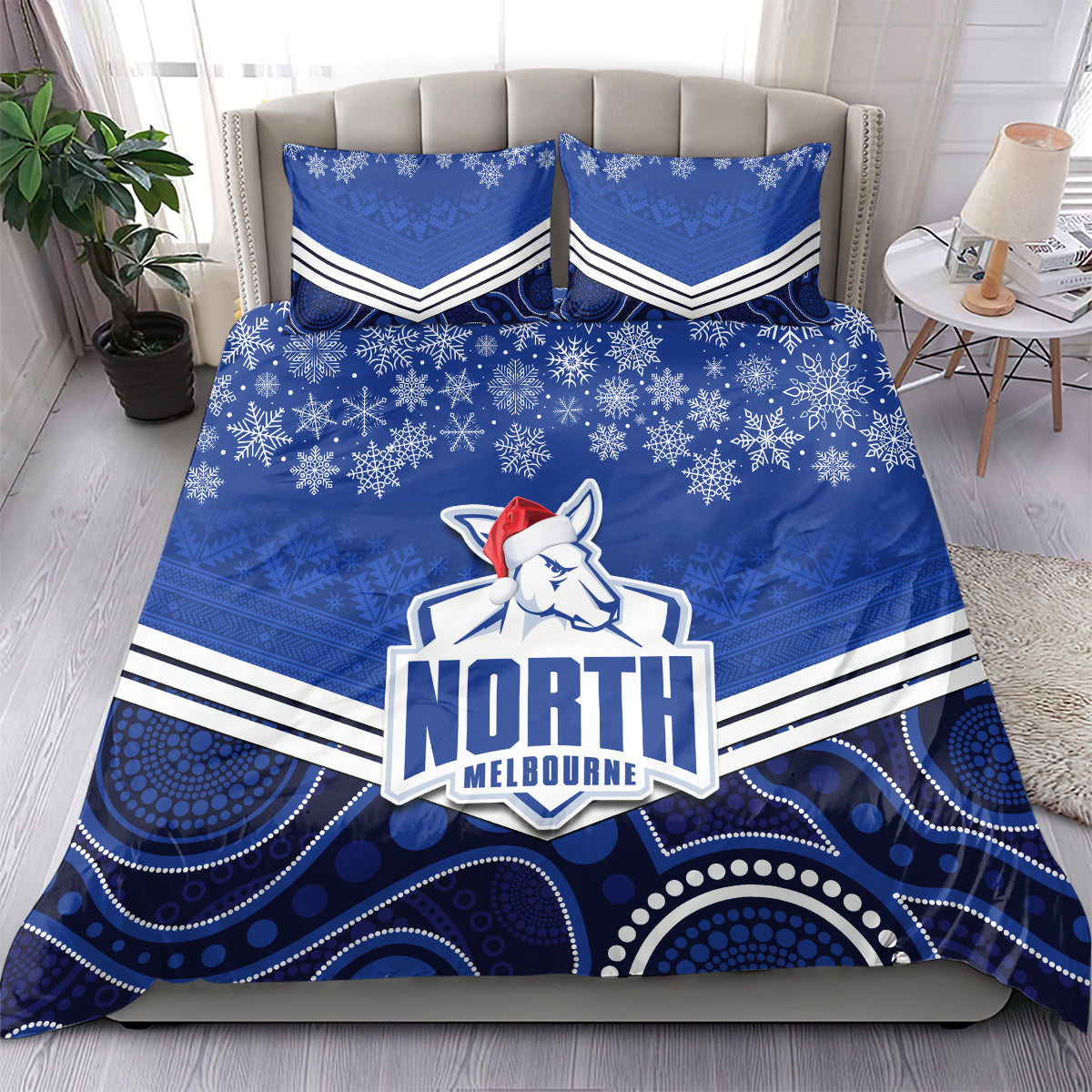 custom-north-melbourne-football-christmas-bedding-set-merry-xmas-2023-mix-aboriginal-art