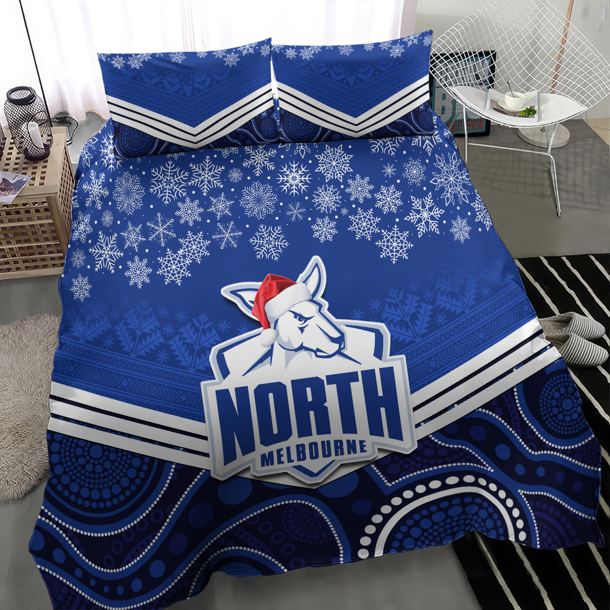 custom-north-melbourne-football-christmas-bedding-set-merry-xmas-2023-mix-aboriginal-art