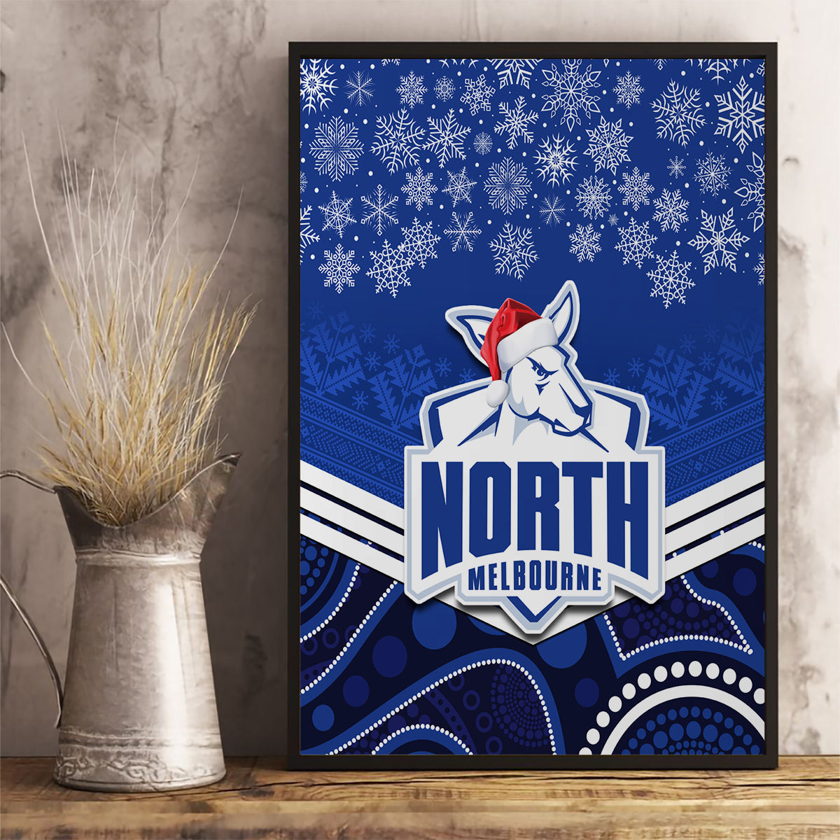 custom-north-melbourne-football-christmas-canvas-wall-art-merry-xmas-2023-mix-aboriginal-art