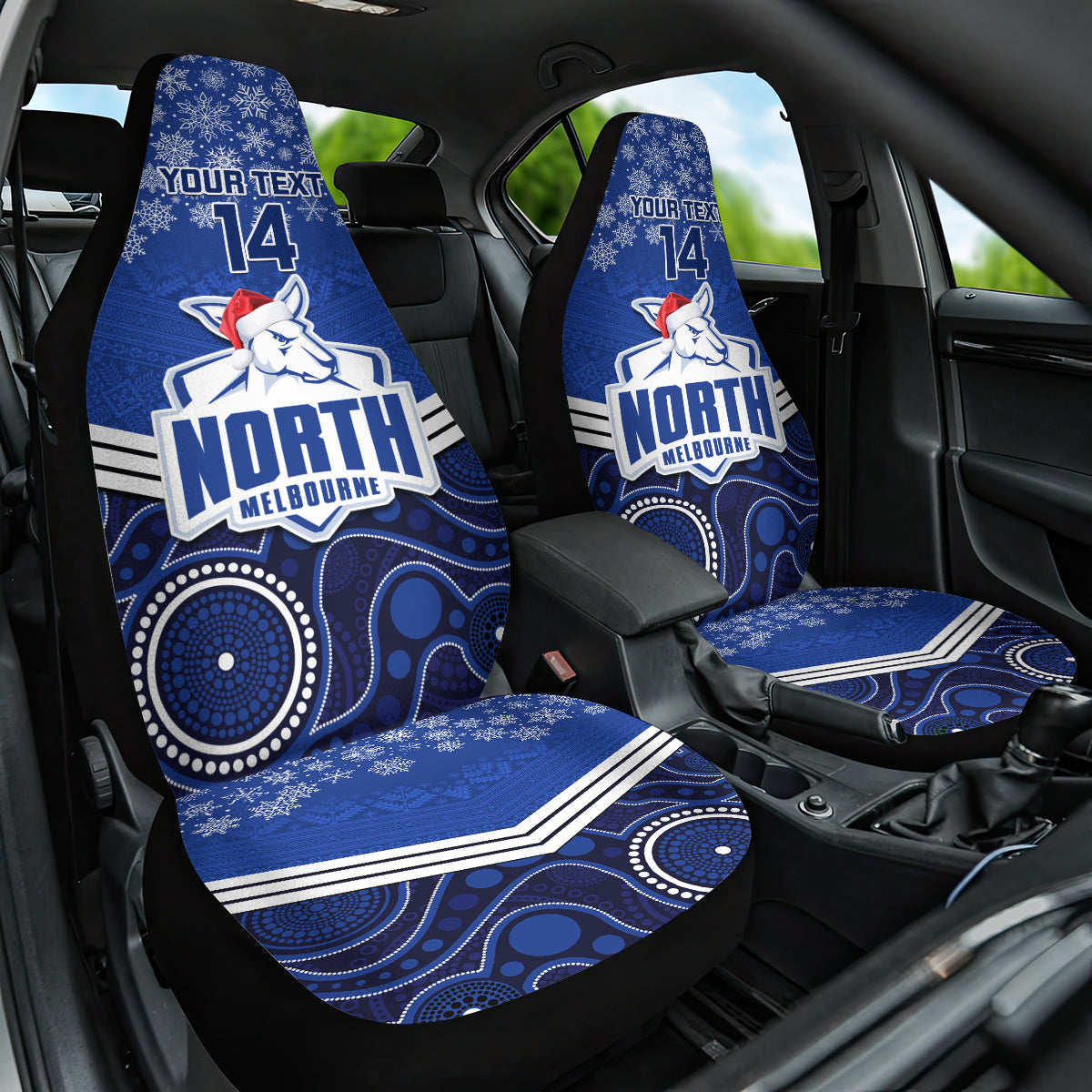 custom-north-melbourne-football-christmas-car-seat-cover-merry-xmas-2023-mix-aboriginal-art