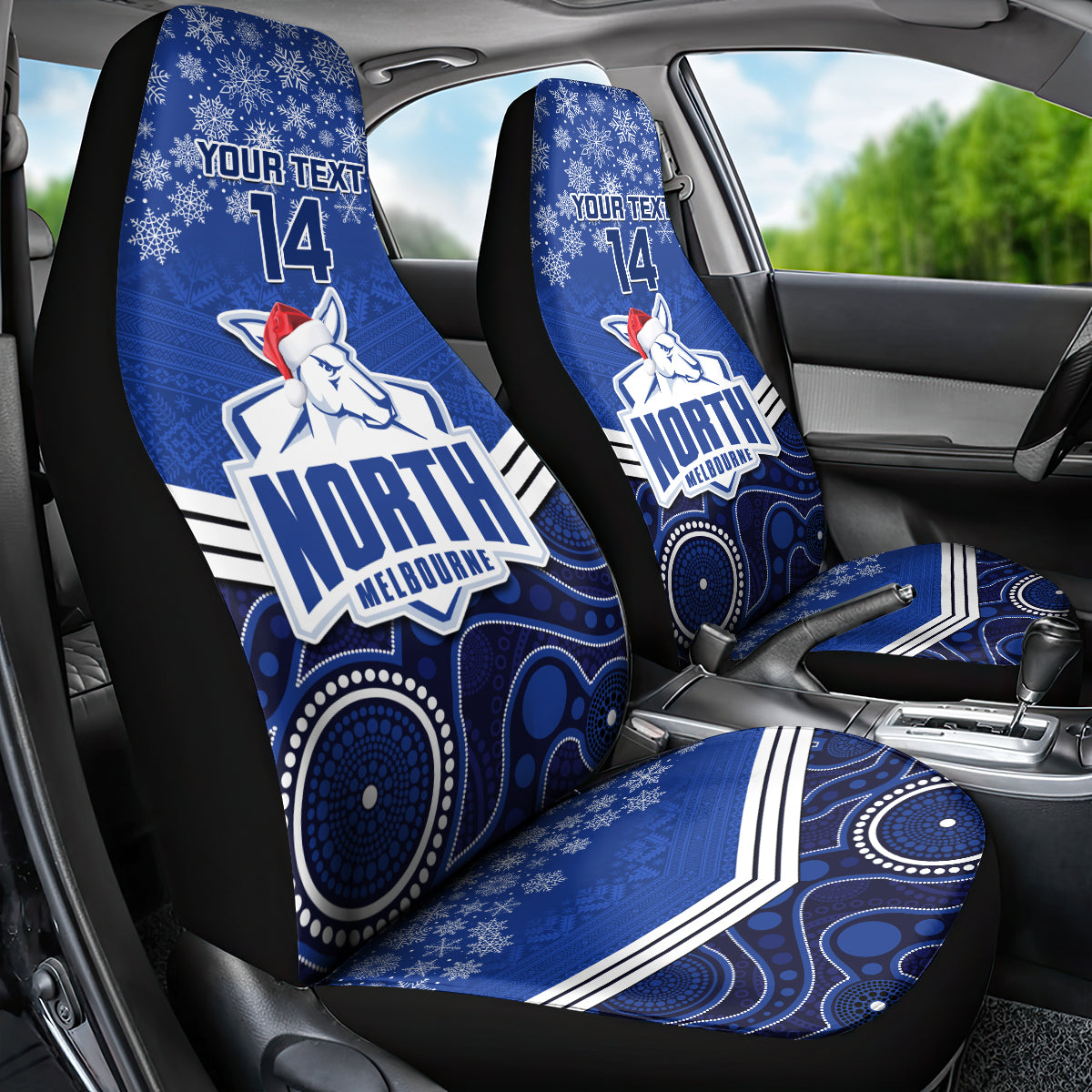 custom-north-melbourne-football-christmas-car-seat-cover-merry-xmas-2023-mix-aboriginal-art