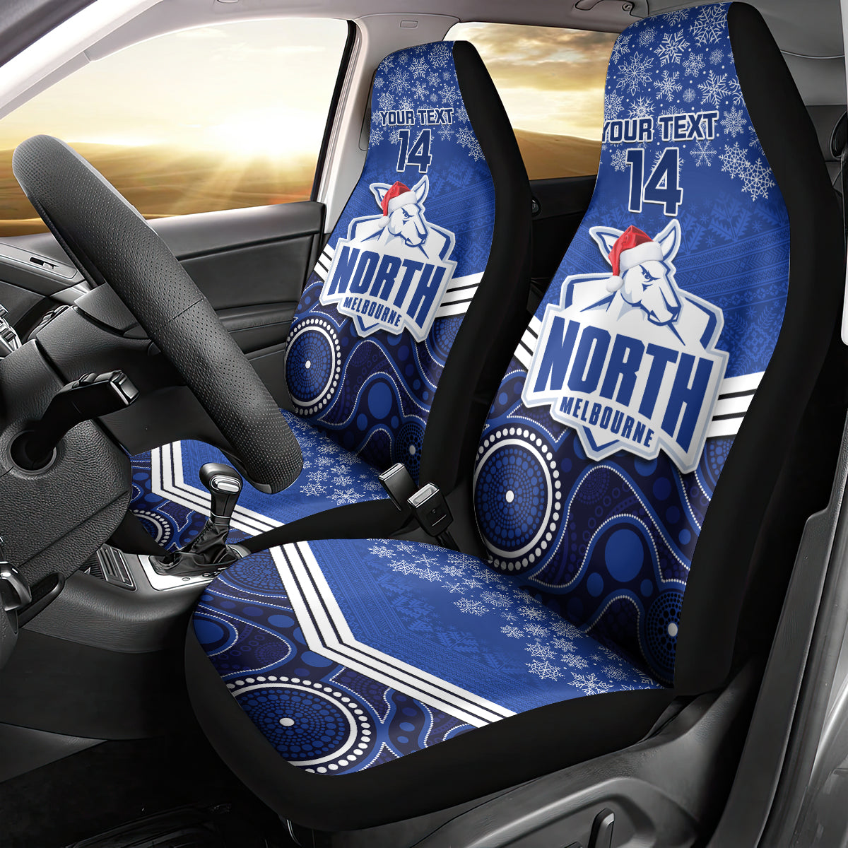 custom-north-melbourne-football-christmas-car-seat-cover-merry-xmas-2023-mix-aboriginal-art