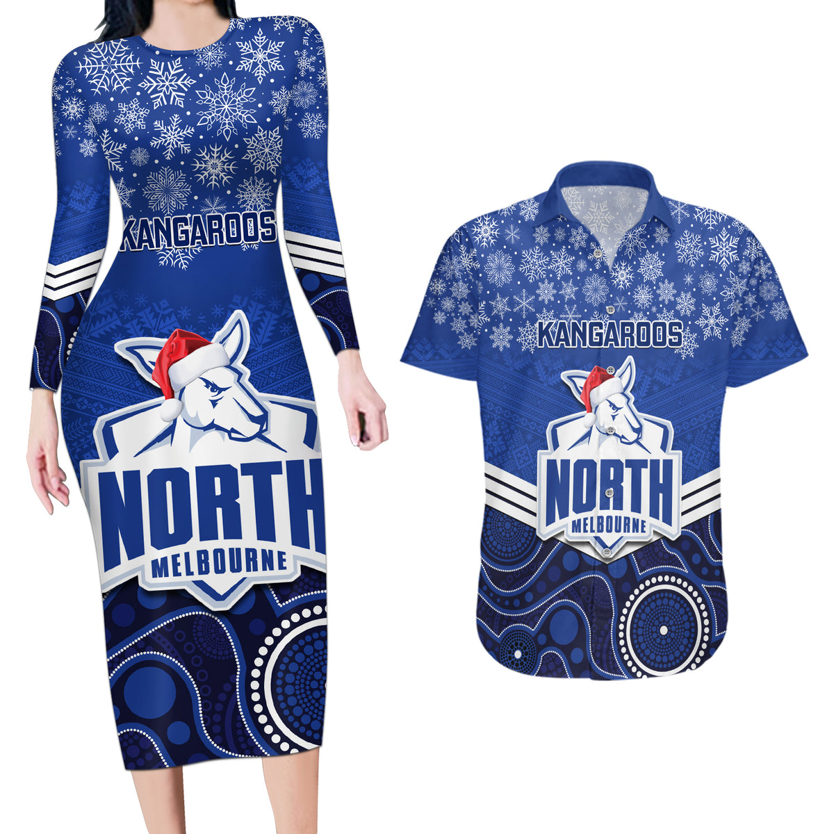 custom-north-melbourne-football-christmas-couples-matching-long-sleeve-bodycon-dress-and-hawaiian-shirt-merry-xmas-2023-mix-aboriginal-art
