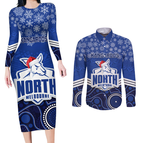 custom-north-melbourne-football-christmas-couples-matching-long-sleeve-bodycon-dress-and-long-sleeve-button-shirt-merry-xmas-2023-mix-aboriginal-art
