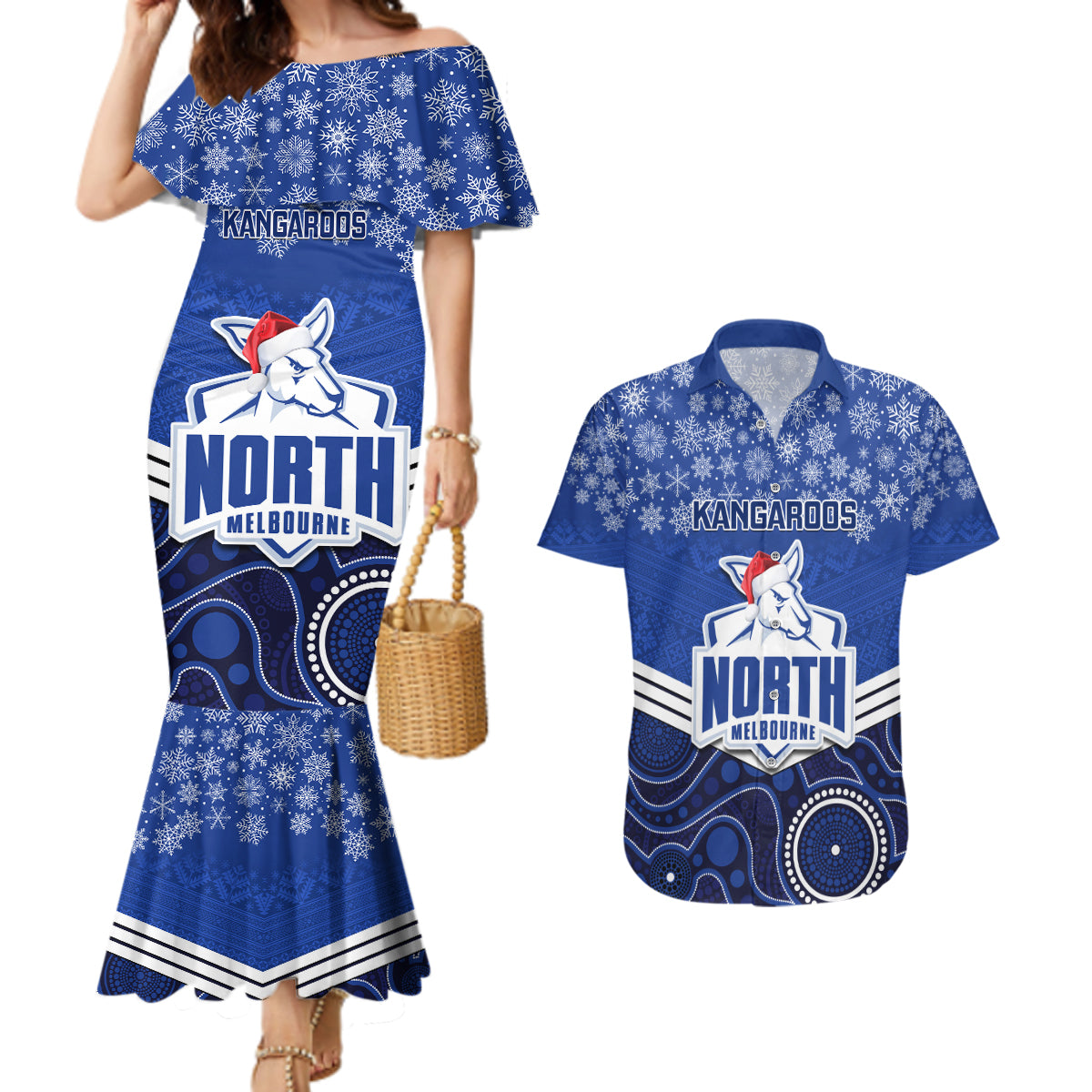 custom-north-melbourne-football-christmas-couples-matching-mermaid-dress-and-hawaiian-shirt-merry-xmas-2023-mix-aboriginal-art