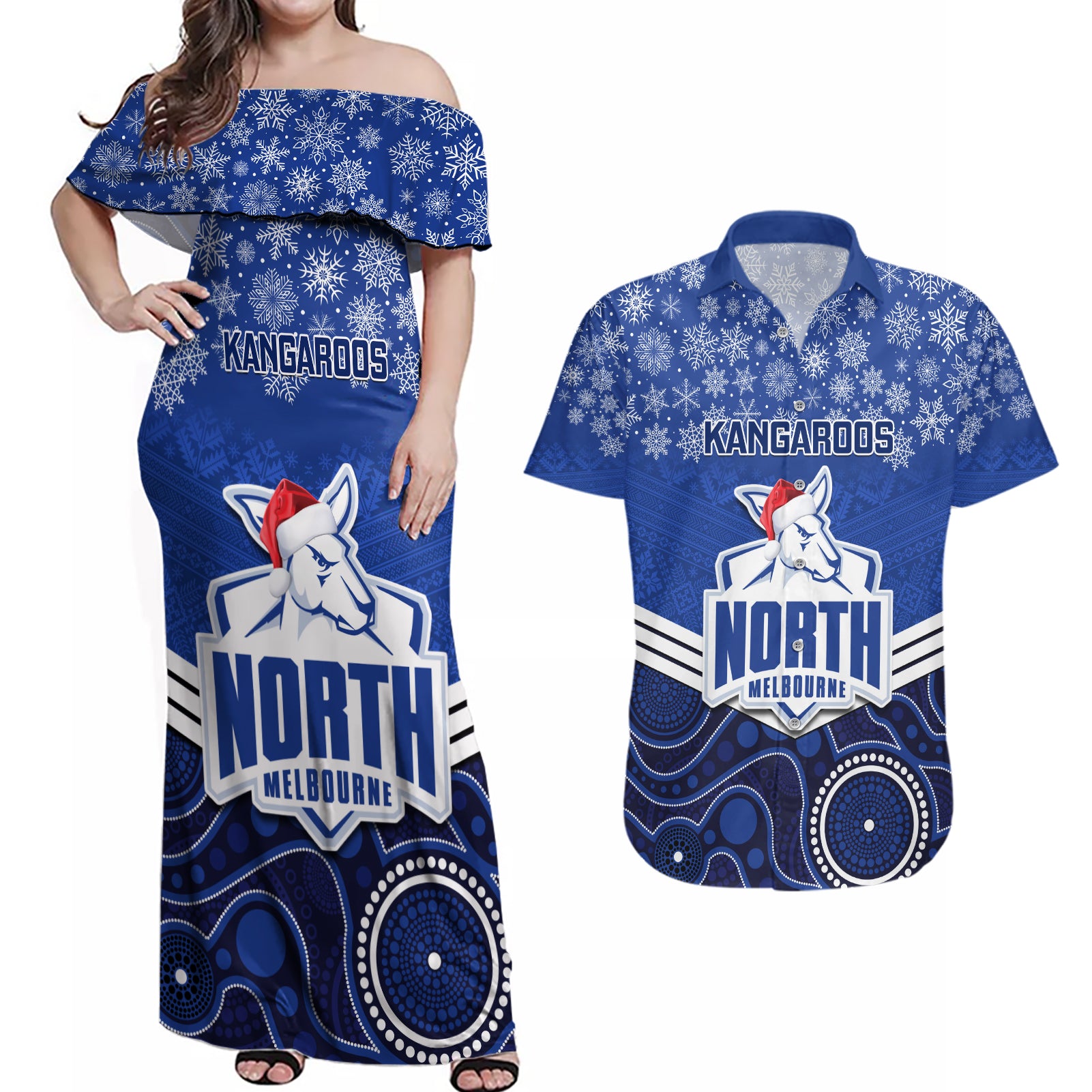 custom-north-melbourne-football-christmas-couples-matching-off-shoulder-maxi-dress-and-hawaiian-shirt-merry-xmas-2023-mix-aboriginal-art