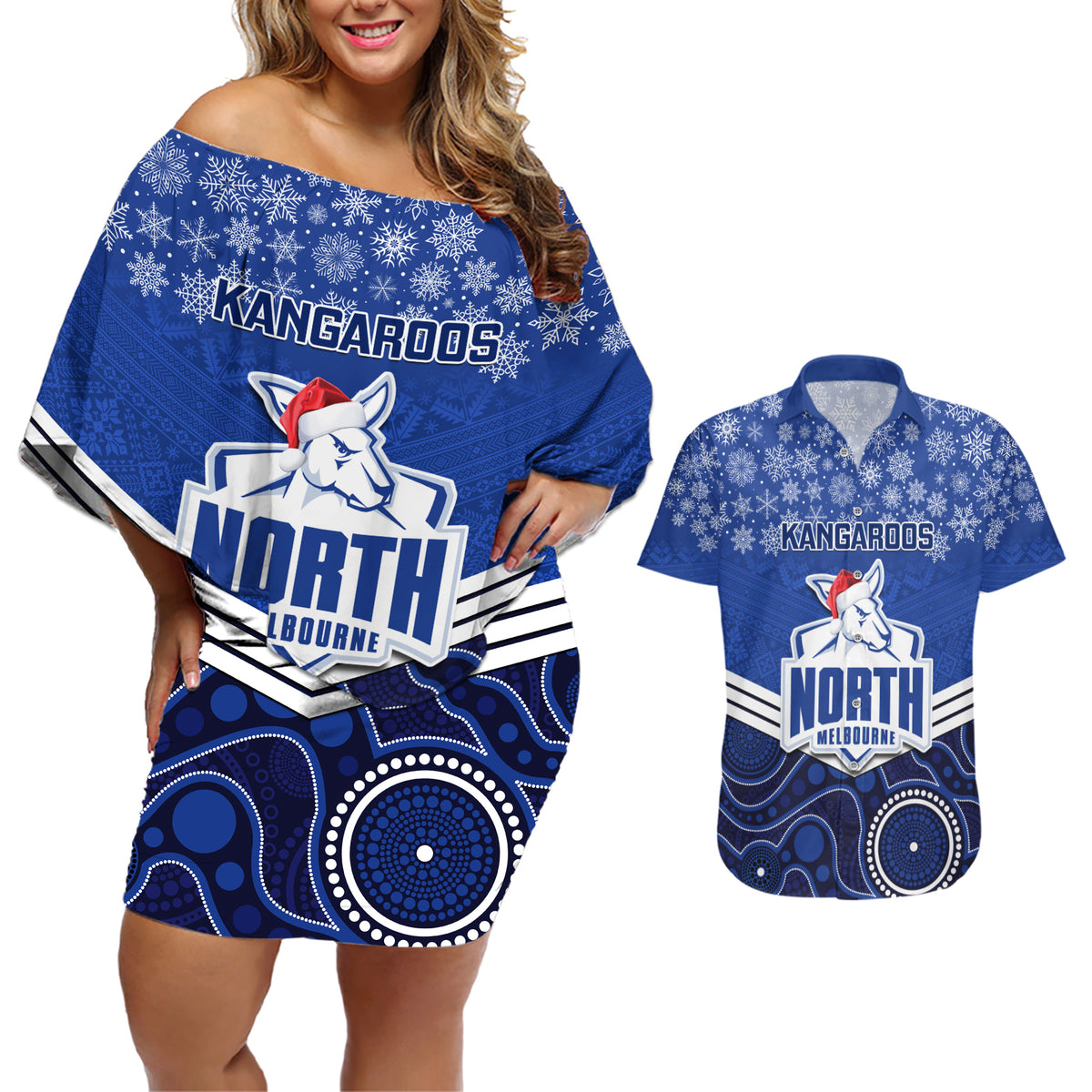 custom-north-melbourne-football-christmas-couples-matching-off-shoulder-short-dress-and-hawaiian-shirt-merry-xmas-2023-mix-aboriginal-art