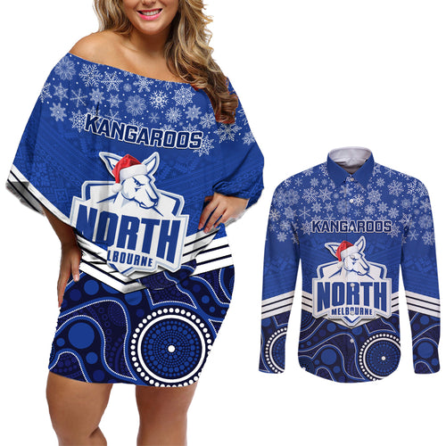 custom-north-melbourne-football-christmas-couples-matching-off-shoulder-short-dress-and-long-sleeve-button-shirt-merry-xmas-2023-mix-aboriginal-art