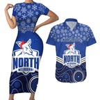 custom-north-melbourne-football-christmas-couples-matching-short-sleeve-bodycon-dress-and-hawaiian-shirt-merry-xmas-2023-mix-aboriginal-art