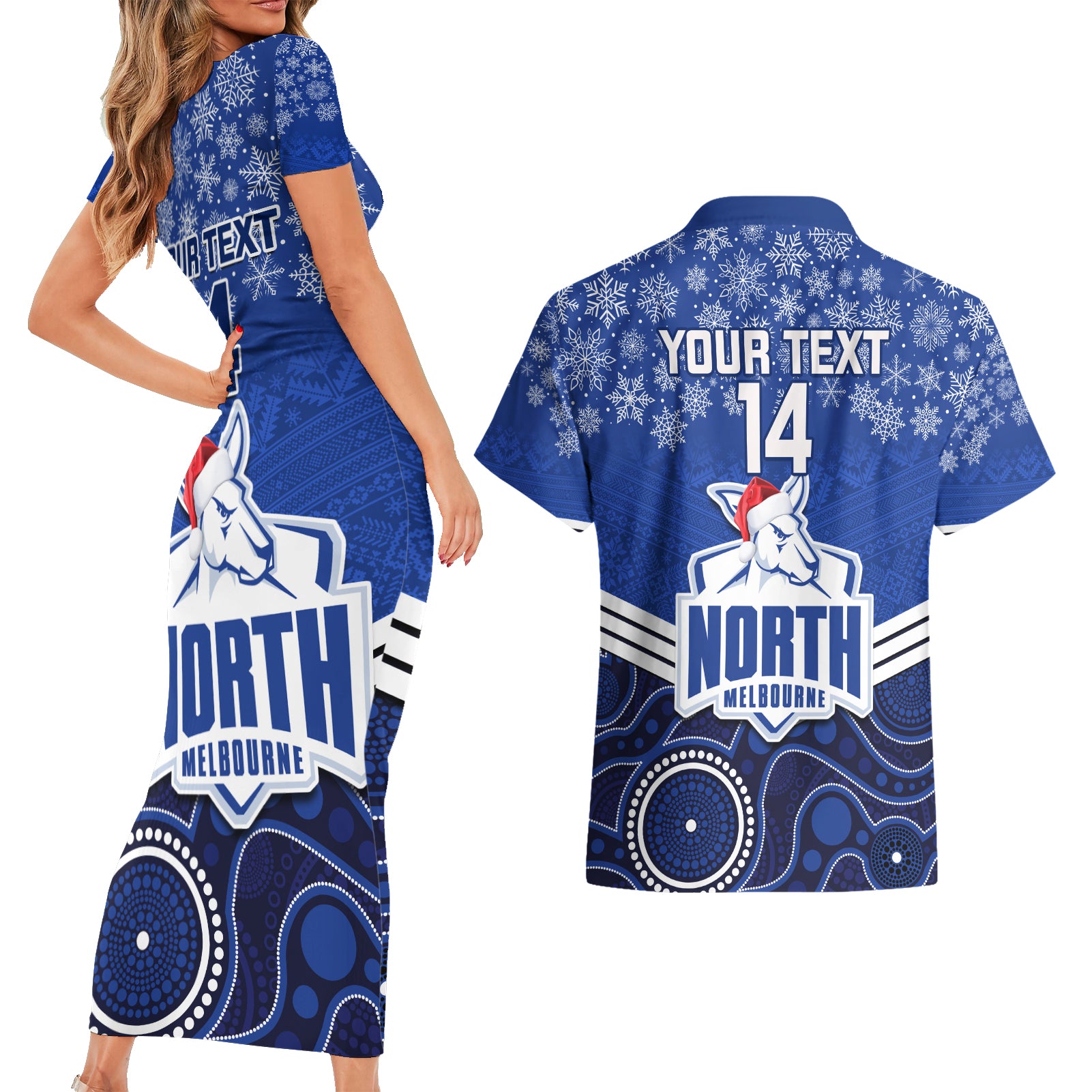 custom-north-melbourne-football-christmas-couples-matching-short-sleeve-bodycon-dress-and-hawaiian-shirt-merry-xmas-2023-mix-aboriginal-art