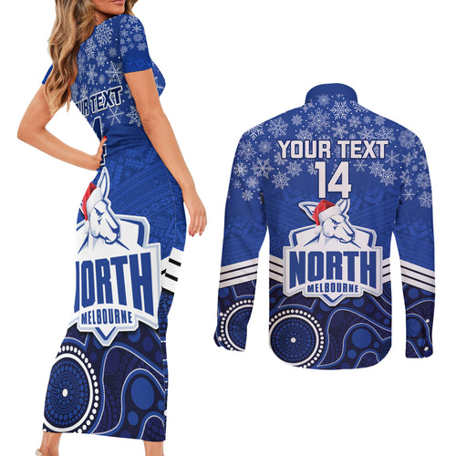 custom-north-melbourne-football-christmas-couples-matching-short-sleeve-bodycon-dress-and-long-sleeve-button-shirt-merry-xmas-2023-mix-aboriginal-art