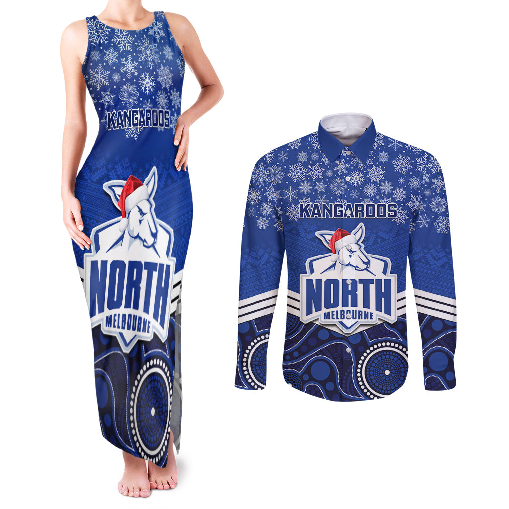 custom-north-melbourne-football-christmas-couples-matching-tank-maxi-dress-and-long-sleeve-button-shirt-merry-xmas-2023-mix-aboriginal-art