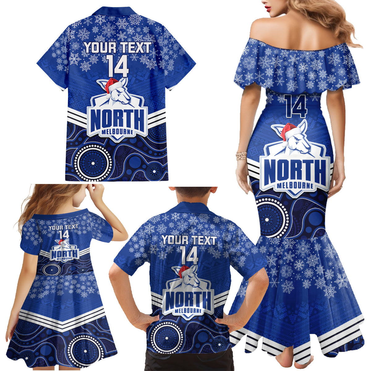 custom-north-melbourne-football-christmas-family-matching-mermaid-dress-and-hawaiian-shirt-merry-xmas-2023-mix-aboriginal-art
