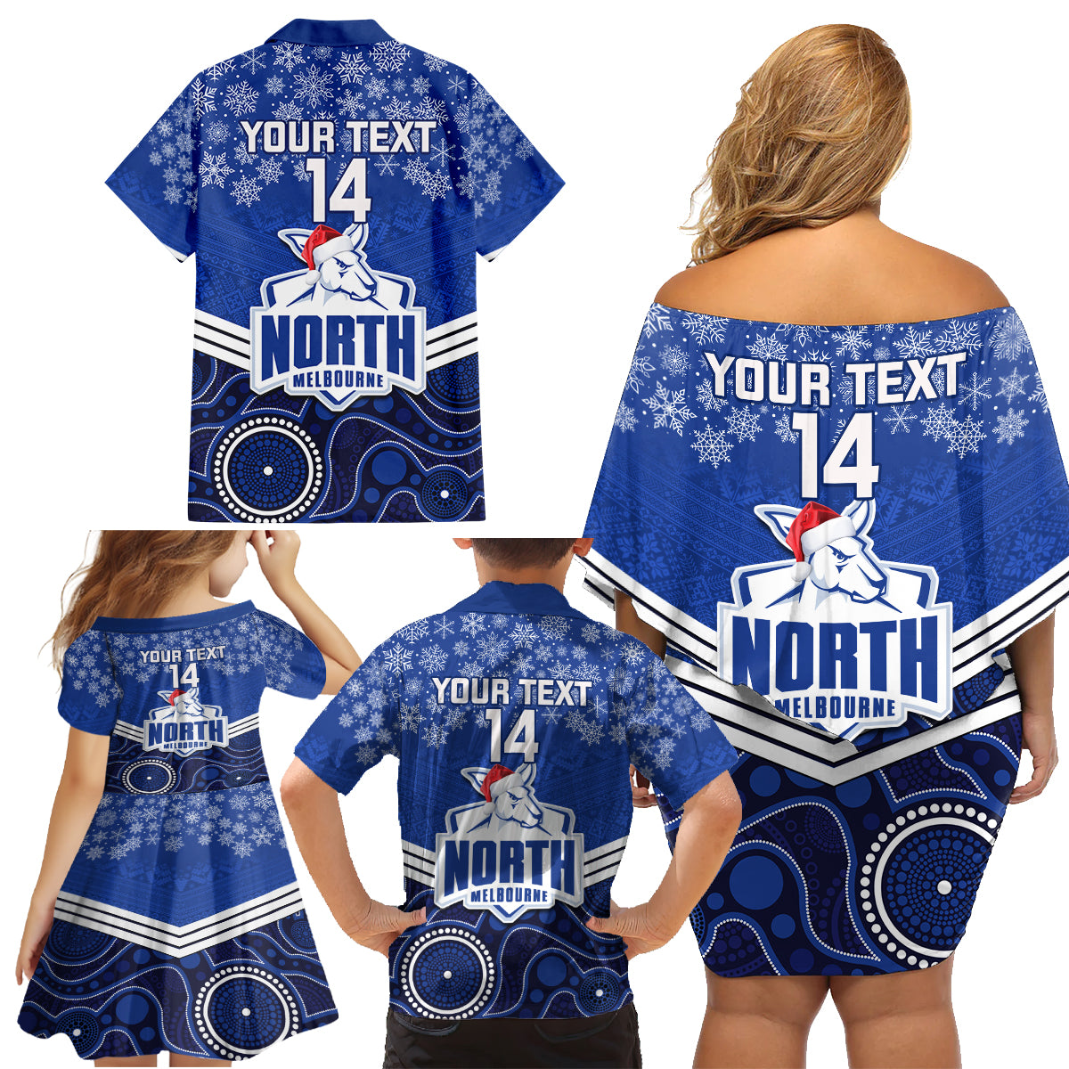 custom-north-melbourne-football-christmas-family-matching-off-shoulder-short-dress-and-hawaiian-shirt-merry-xmas-2023-mix-aboriginal-art