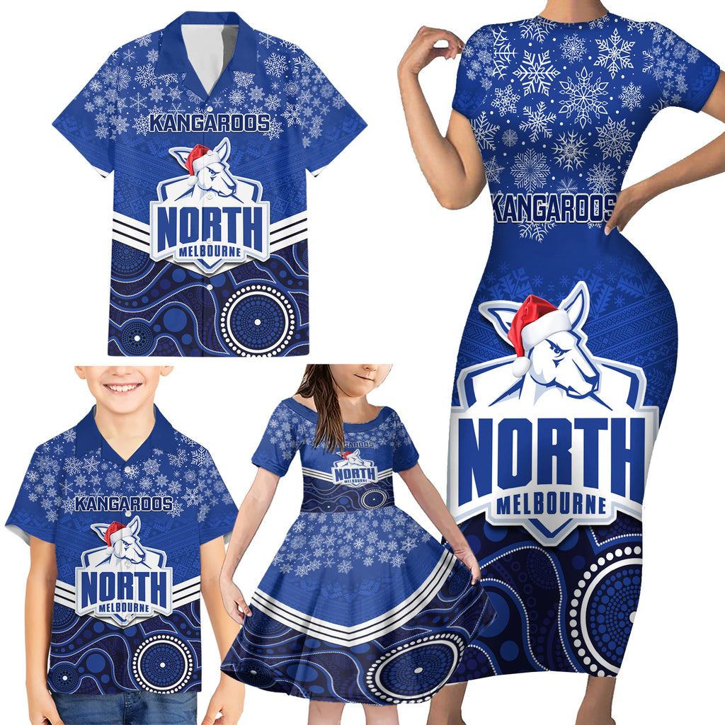 custom-north-melbourne-football-christmas-family-matching-short-sleeve-bodycon-dress-and-hawaiian-shirt-merry-xmas-2023-mix-aboriginal-art