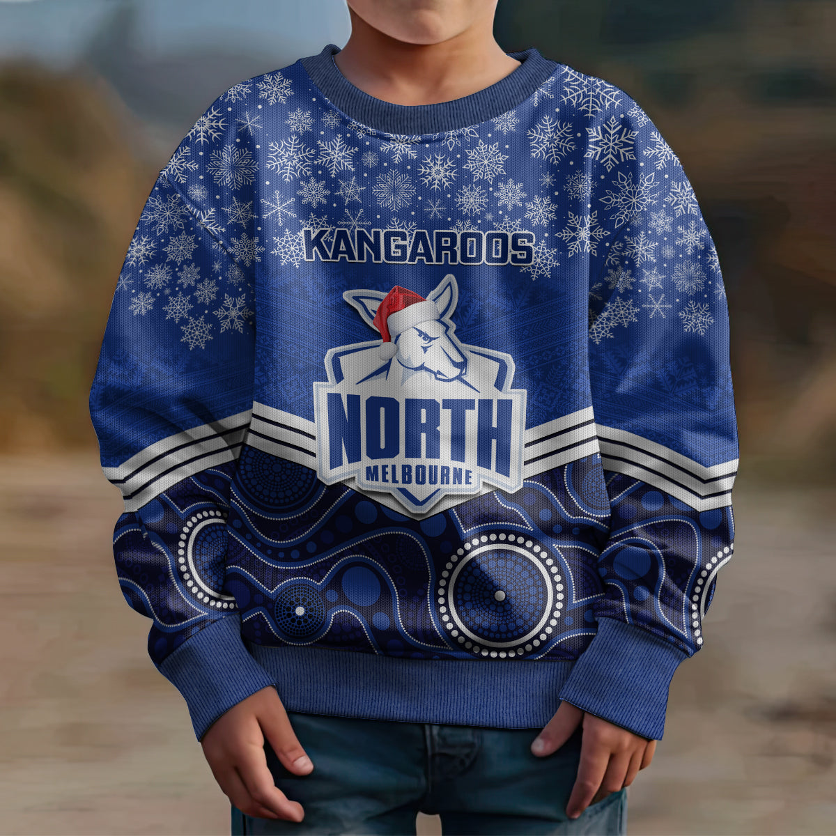 custom-north-melbourne-football-christmas-kid-ugly-christmas-sweater-merry-xmas-2023-mix-aboriginal-art