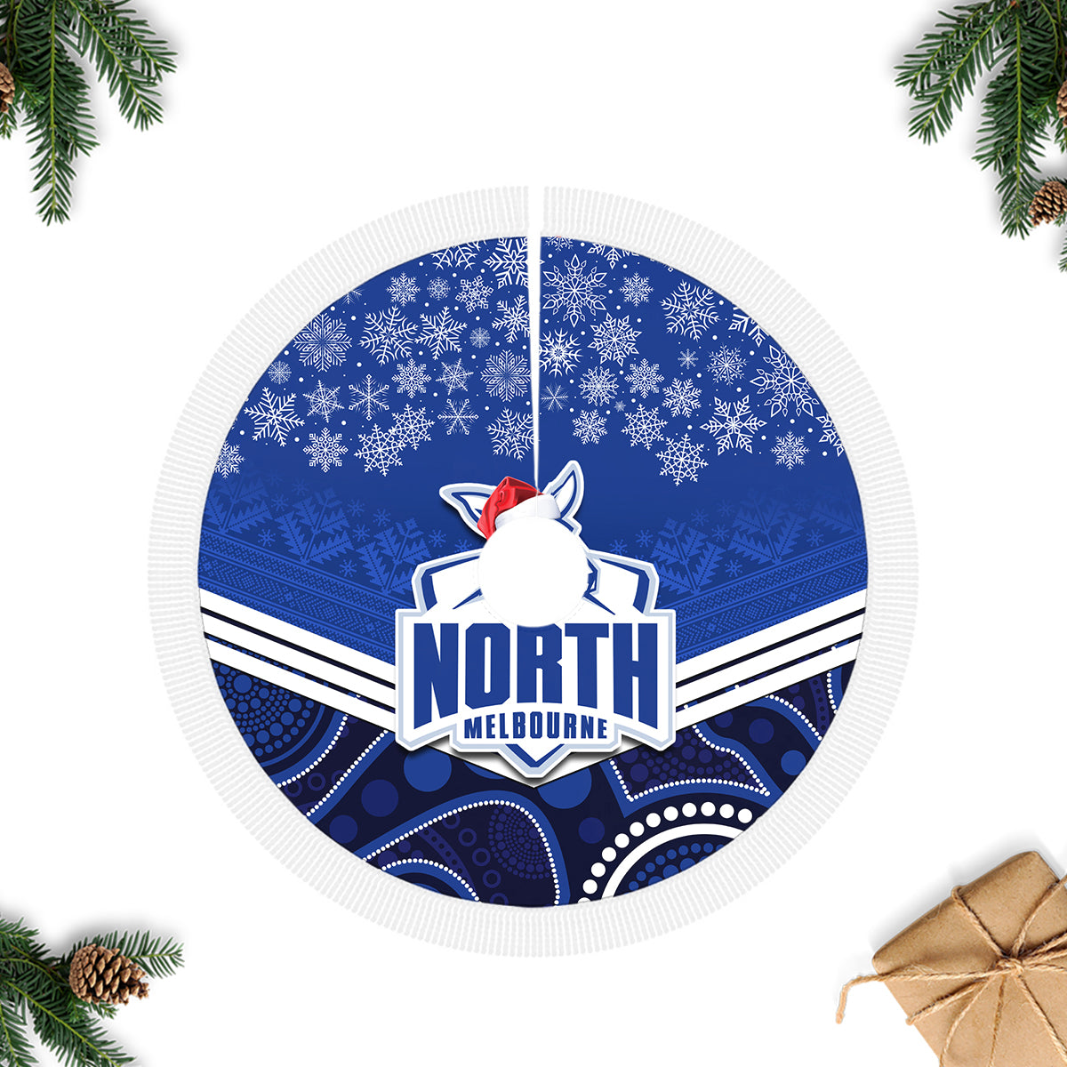 north-melbourne-football-christmas-tree-skirt-merry-xmas-2023-mix-aboriginal-art