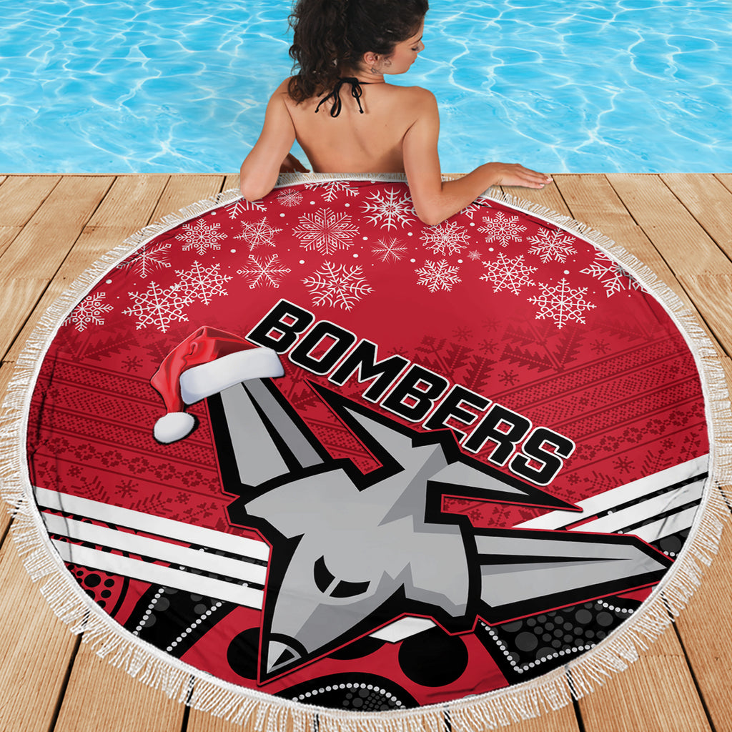 custom-essendon-football-christmas-beach-blanket-merry-xmas-2023-mix-aboriginal-art