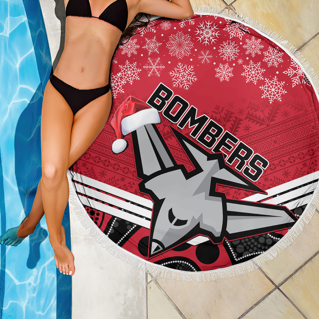 custom-essendon-football-christmas-beach-blanket-merry-xmas-2023-mix-aboriginal-art