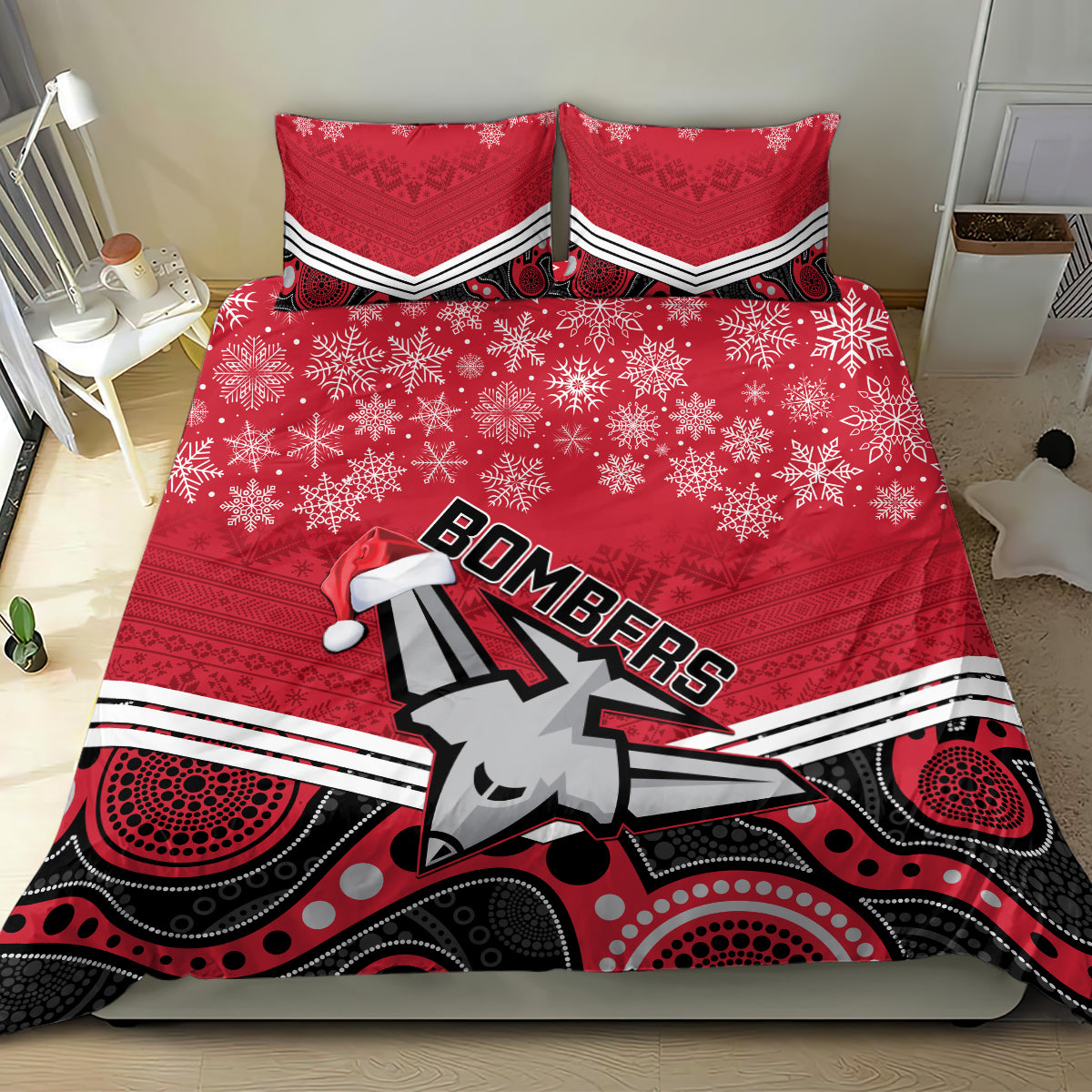 custom-essendon-football-christmas-bedding-set-merry-xmas-2023-mix-aboriginal-art