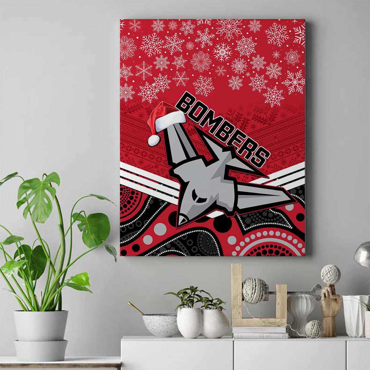 custom-essendon-football-christmas-canvas-wall-art-merry-xmas-2023-mix-aboriginal-art