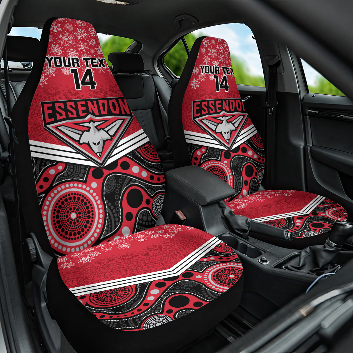 custom-essendon-football-christmas-car-seat-cover-merry-xmas-2023-mix-aboriginal-art