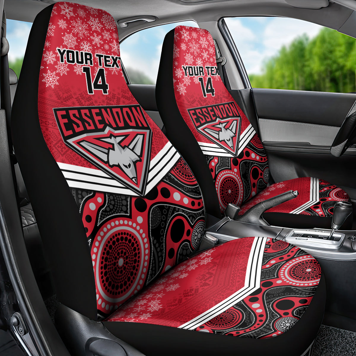 custom-essendon-football-christmas-car-seat-cover-merry-xmas-2023-mix-aboriginal-art