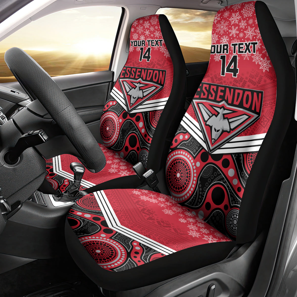 custom-essendon-football-christmas-car-seat-cover-merry-xmas-2023-mix-aboriginal-art