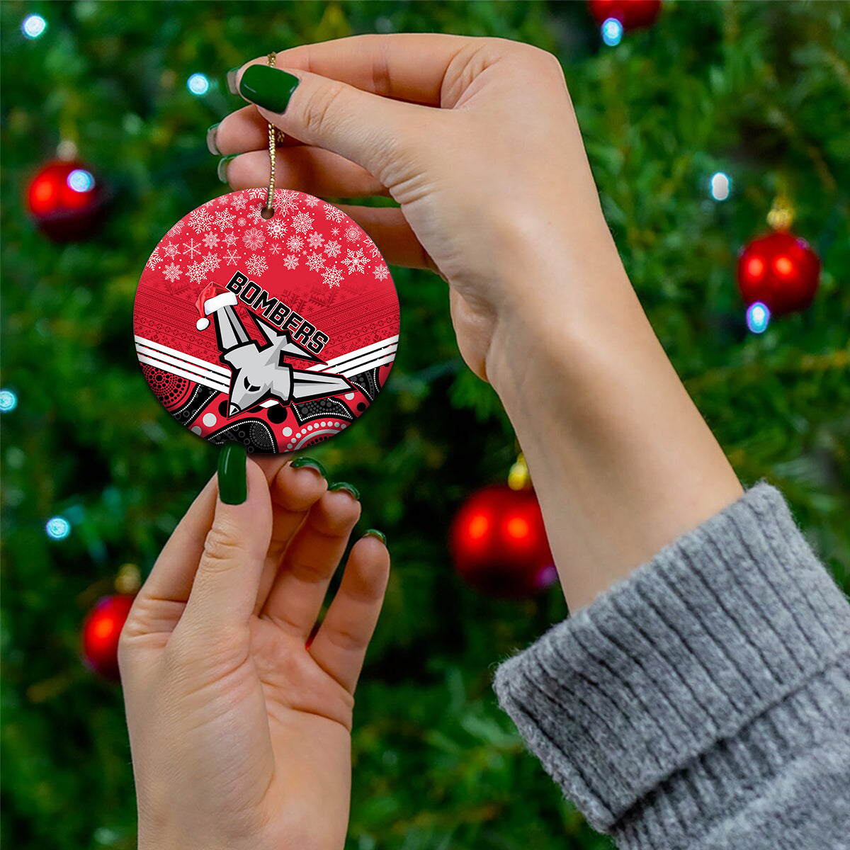 essendon-football-christmas-ceramic-ornament-merry-xmas-2023-mix-aboriginal-art