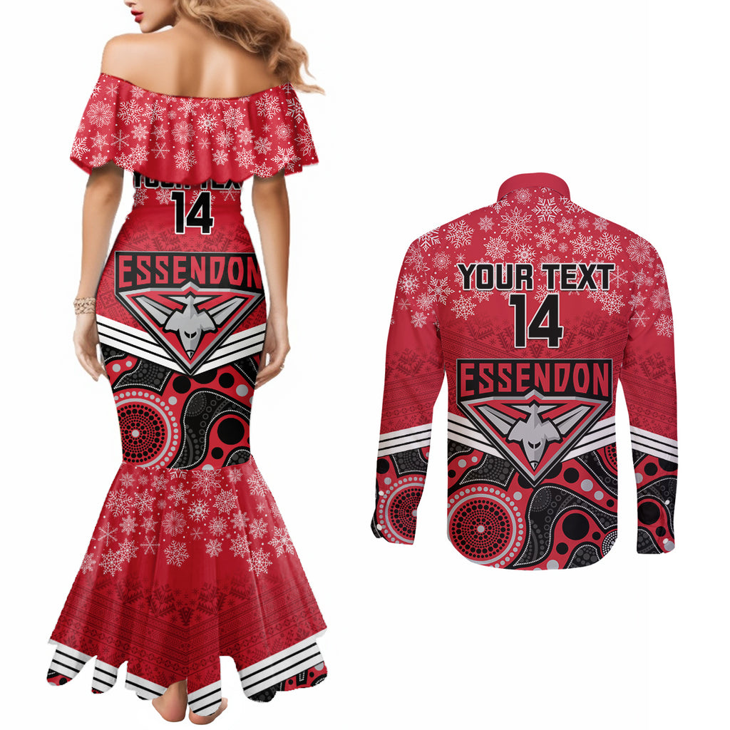 custom-essendon-football-christmas-couples-matching-mermaid-dress-and-long-sleeve-button-shirt-merry-xmas-2023-mix-aboriginal-art