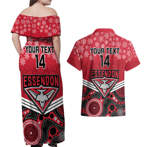 custom-essendon-football-christmas-couples-matching-off-shoulder-maxi-dress-and-hawaiian-shirt-merry-xmas-2023-mix-aboriginal-art