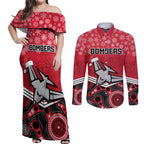 custom-essendon-football-christmas-couples-matching-off-shoulder-maxi-dress-and-long-sleeve-button-shirt-merry-xmas-2023-mix-aboriginal-art