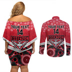custom-essendon-football-christmas-couples-matching-off-shoulder-short-dress-and-long-sleeve-button-shirt-merry-xmas-2023-mix-aboriginal-art