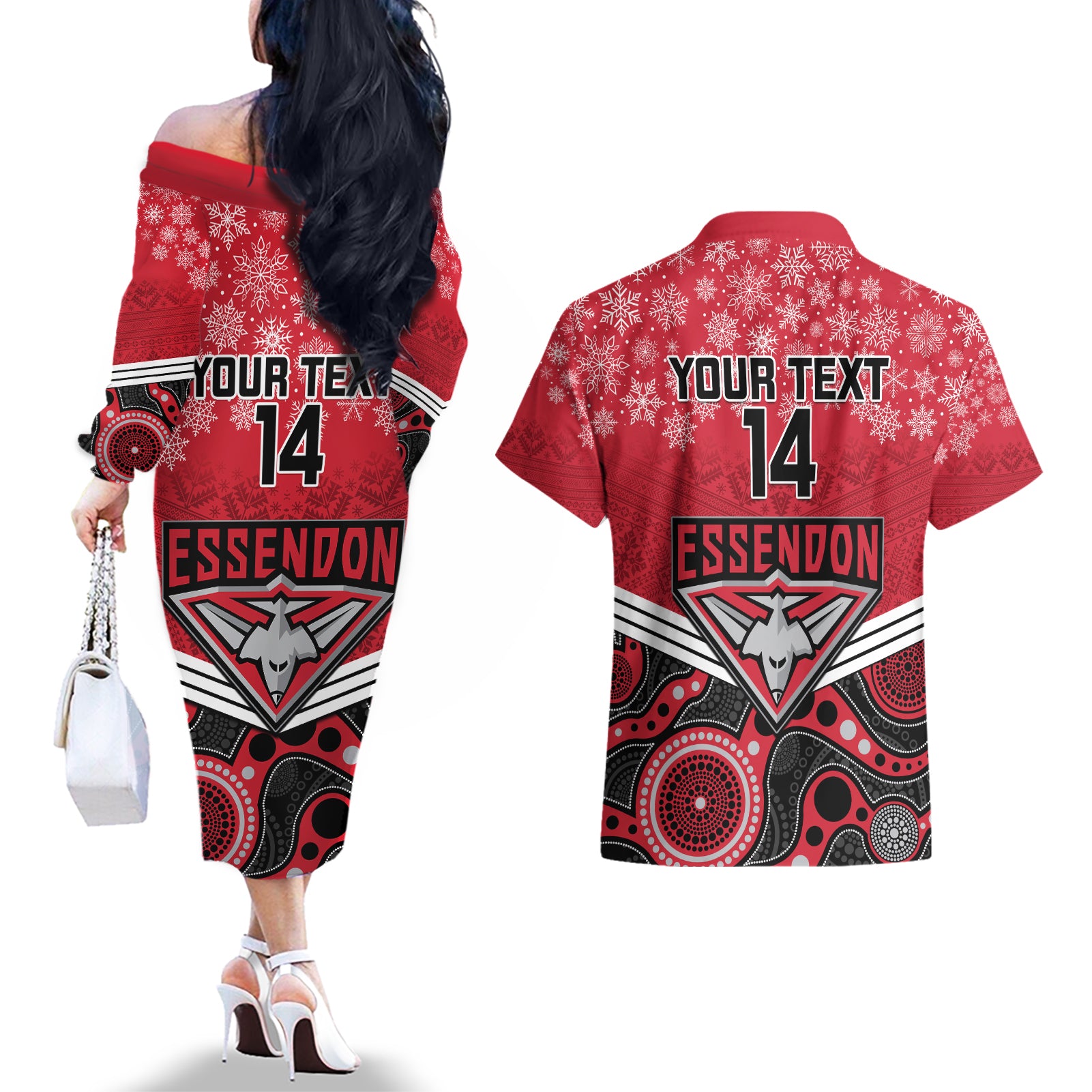 custom-essendon-football-christmas-couples-matching-off-the-shoulder-long-sleeve-dress-and-hawaiian-shirt-merry-xmas-2023-mix-aboriginal-art