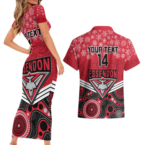 custom-essendon-football-christmas-couples-matching-short-sleeve-bodycon-dress-and-hawaiian-shirt-merry-xmas-2023-mix-aboriginal-art