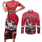 custom-essendon-football-christmas-couples-matching-short-sleeve-bodycon-dress-and-long-sleeve-button-shirt-merry-xmas-2023-mix-aboriginal-art