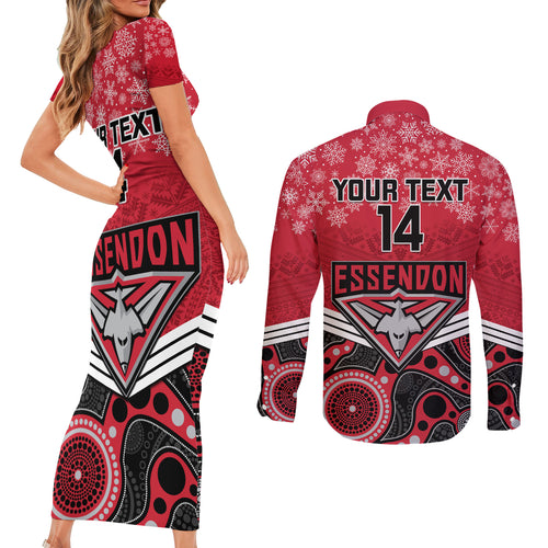 custom-essendon-football-christmas-couples-matching-short-sleeve-bodycon-dress-and-long-sleeve-button-shirt-merry-xmas-2023-mix-aboriginal-art