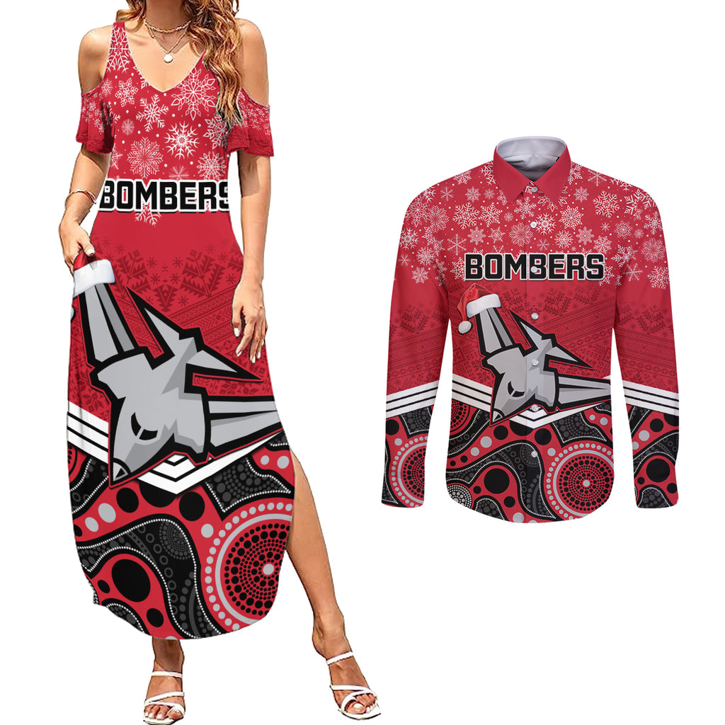 custom-essendon-football-christmas-couples-matching-summer-maxi-dress-and-long-sleeve-button-shirt-merry-xmas-2023-mix-aboriginal-art