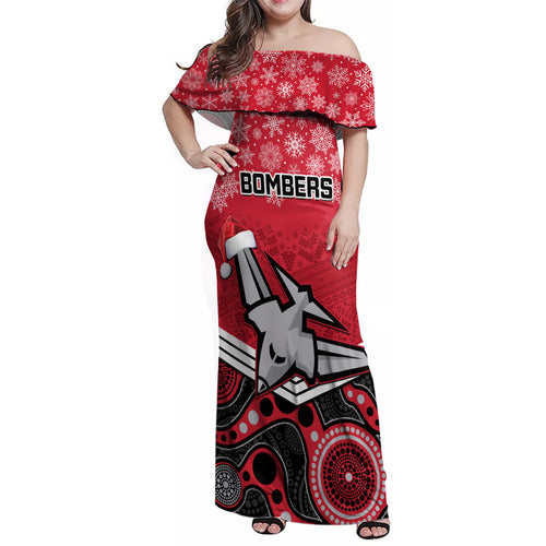 custom-essendon-football-christmas-family-matching-off-shoulder-maxi-dress-and-hawaiian-shirt-merry-xmas-2023-mix-aboriginal-art