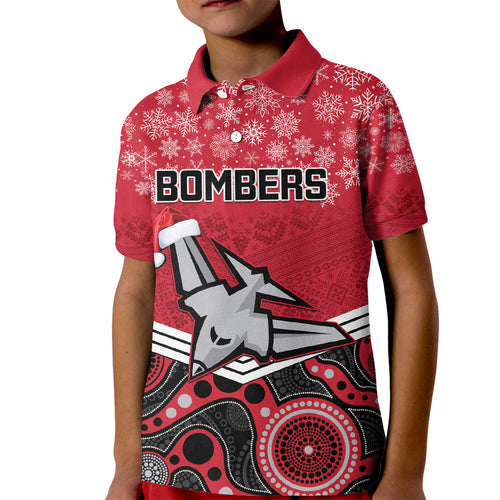 custom-essendon-football-christmas-kid-polo-shirt-merry-xmas-2023-mix-aboriginal-art