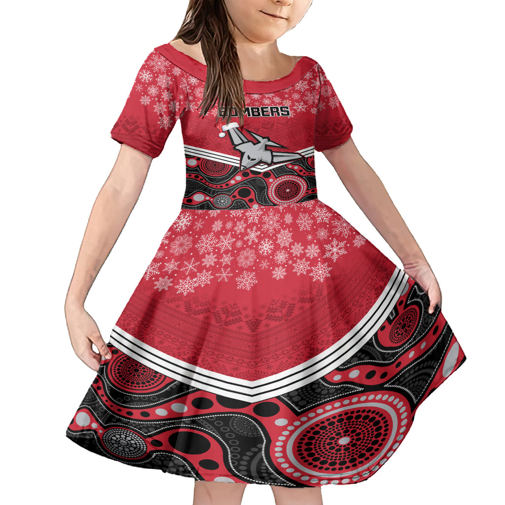custom-essendon-football-christmas-kid-short-sleeve-dress-merry-xmas-2023-mix-aboriginal-art