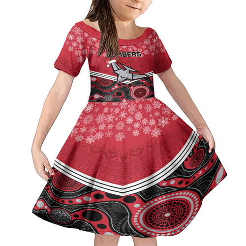 custom-essendon-football-christmas-kid-short-sleeve-dress-merry-xmas-2023-mix-aboriginal-art