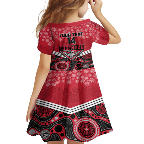 custom-essendon-football-christmas-kid-short-sleeve-dress-merry-xmas-2023-mix-aboriginal-art