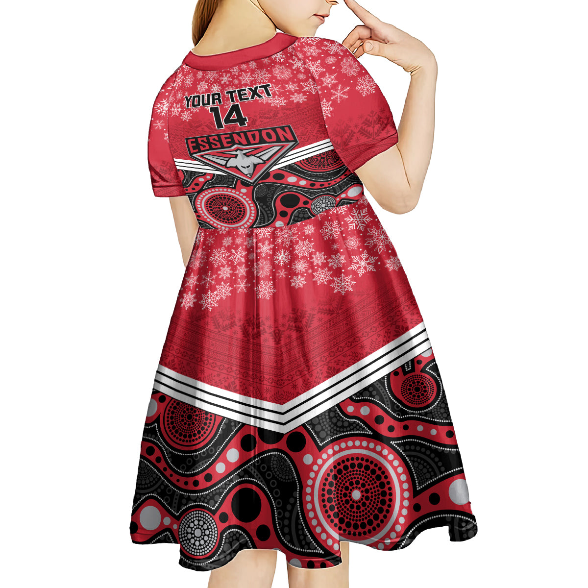custom-essendon-football-christmas-kid-short-sleeve-dress-merry-xmas-2023-mix-aboriginal-art