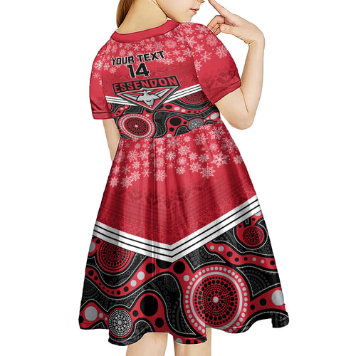 custom-essendon-football-christmas-kid-short-sleeve-dress-merry-xmas-2023-mix-aboriginal-art