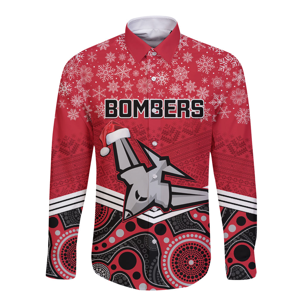 custom-essendon-football-christmas-long-sleeve-button-shirt-merry-xmas-2023-mix-aboriginal-art