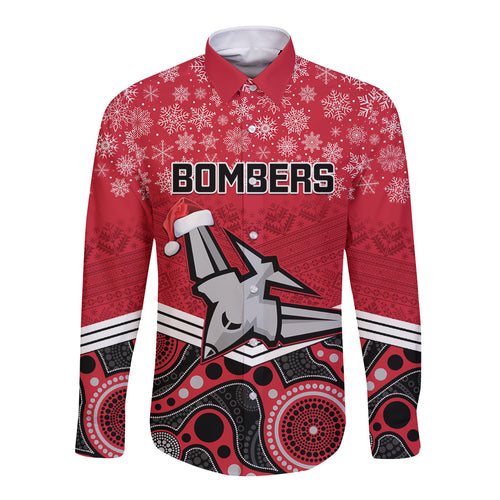 custom-essendon-football-christmas-long-sleeve-button-shirt-merry-xmas-2023-mix-aboriginal-art