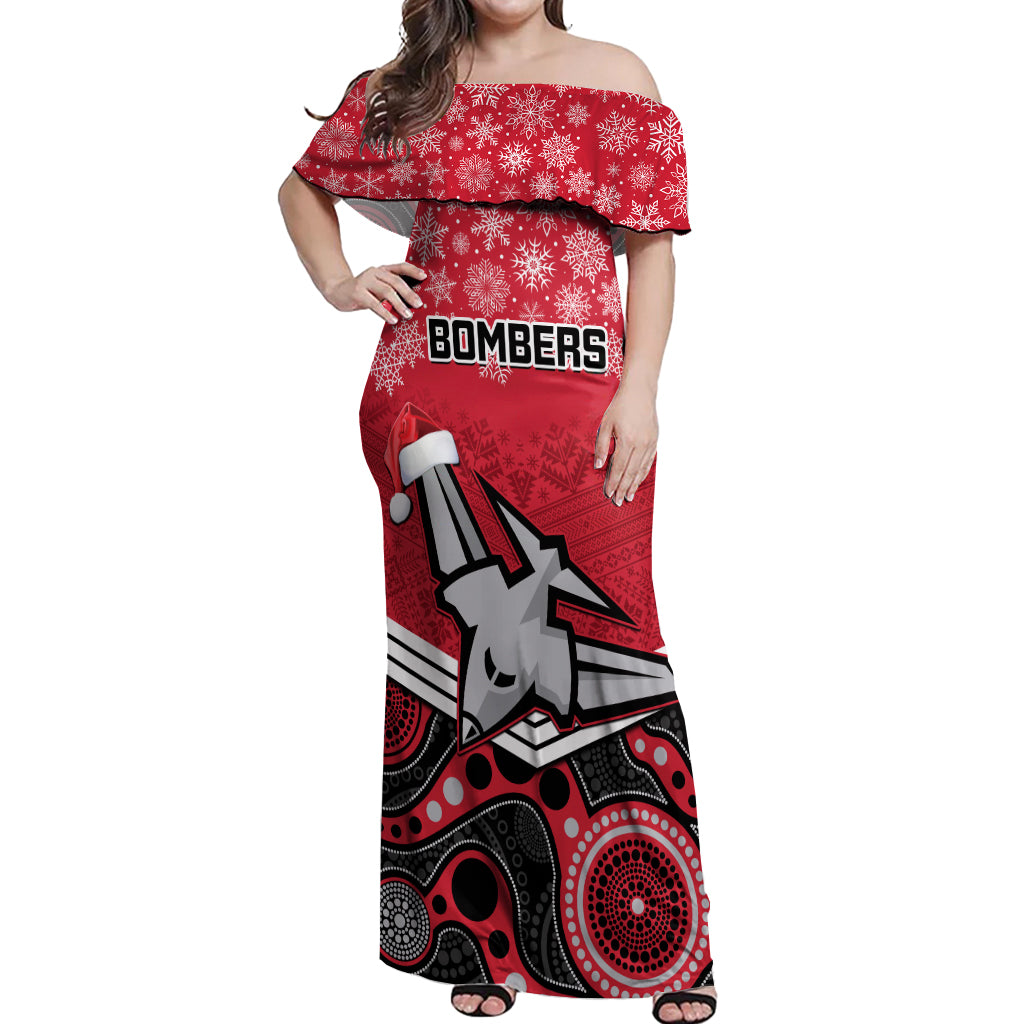custom-essendon-football-christmas-off-shoulder-maxi-dress-merry-xmas-2023-mix-aboriginal-art